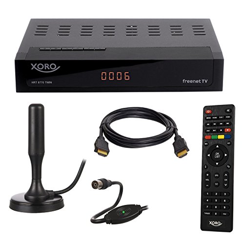HB DIGITAL DVB-T/T2 Set: Xoro HRT 8770 Twin DVB-T/T2 PVR Receiver + Xoro HAN 100 DVB-T/T2, FM, DAB Aktive Antenne (Full HD, HEVC/H.265, HDTV, HDMI, Ethernet, USB 2.0 DVBT DVBT2 DVB-T2)