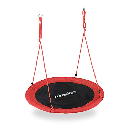 Relaxdays Nestschaukel, Outdoor Schaukel für Kinder & Erwachsene, Ø 110 cm, bis 100 kg, rund, Garten Tellerschaukel, rot