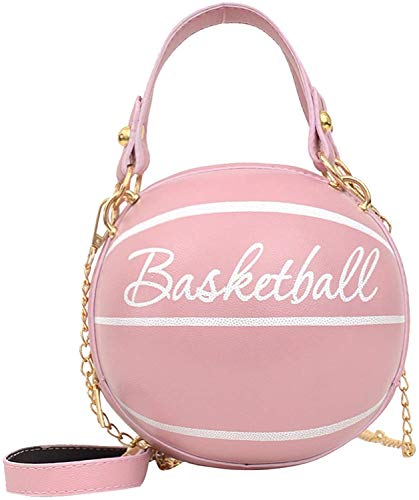 HAIWILL Basketball Handtasche Damen Runde Umhängetasche Leder Handytasche zum Umhängen Brieftasche Crossbody Geldbörse Klein Kuriertasche Handtasche Tasche für Mädchen (Pink)