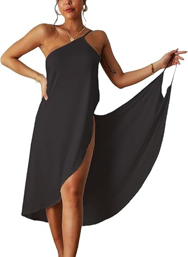 INXKED Women's Wrap Dress Cover-up, Womens Cover Ups Beach Spaghetti Strap Sarongs Beach Backless Wrap Midi Dresses (02,2XL)