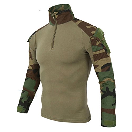 emansmoer Herren Stehkragen Langarm 1/4 Zip Pullover Tops Armee Militär Combat Taktisch Outdoor Sport Quick Dry T-Shirt Tee (X-Large, Camo 01)