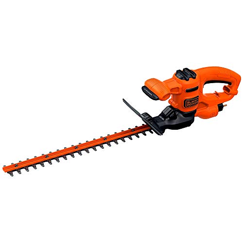 Black+Decker Elektro-Heckenschere (420W, 45 cm Schwertlänge, 16 mm Schnittstärke, T-Handgriff und transparentem Handschutz, für kleine Hecken)