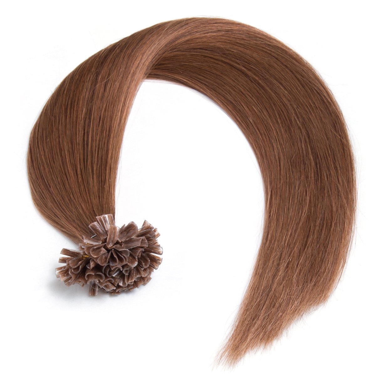 Goldbraune Keratin Bonding Extensions aus 100% Remy Echthaar/Human Hair - 100 x 0,5g 50cm Glatte Strähnen - U-Tip als Haarverlängerung und Haarverdichtung - Farbe: #8 Goldbraun