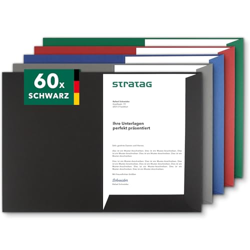Präsentationsmappe A4 in Schwarz 60 Stück (wählbar) - erhältlich in 7 Farben - direkt vom Hersteller STRATAG - vielseitig einsetzbar für Ihre Angebote, Exposés, Projekte oder Geschäftsberichte