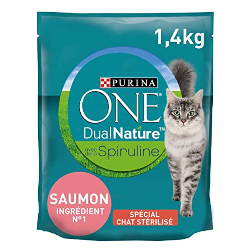 PURINA ONE Dual Nature Katzenfutter trocken mit Spirulina, reich an Lachs, 6er Pack (6 x 750g)