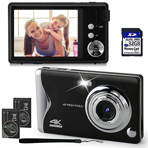 Digitalkamera, Autofokus Vlogging Kamera 4K 48MP Full HD Kompaktkamera mit 3'' Großem Bildschirm, 16 Fachem Zoom, Webcam Funktion und 32GB SD-Karte, Tragbare Minikamera für Kinder Jugendliche Anfänger