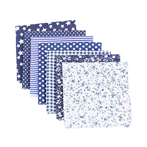 Uranbee Baumwollstoff Meterware Stoffpakete 50x50 cm für Patchwork-Quilten Stoffe Baumwolle Blumen Bedruckt DIY 7-teilig Stoffpakete zum Nähen (Blau)
