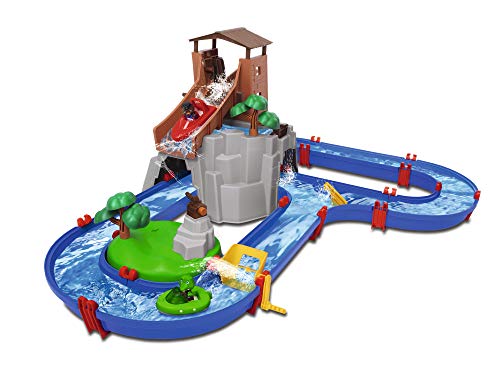 Aquaplay 8700001647 Adventureland-Wasserbahn mit Berg, Turm und Stausee, Spieleset inkl. 2 Tierfiguren, Motorboot und Speedboot, für Kinder ab 3 Jahren, Mehrfarbig