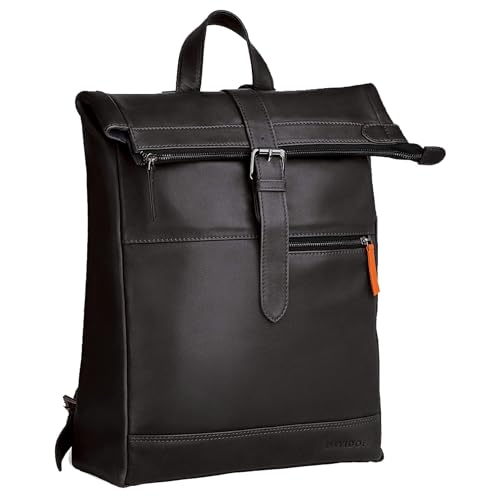 Davidoff ESSENTIALS Herren Rucksack Schwarz – moderner Business Rucksack aus feinem Leder – hochwertiger Kurierrucksack mit Reißverschluss