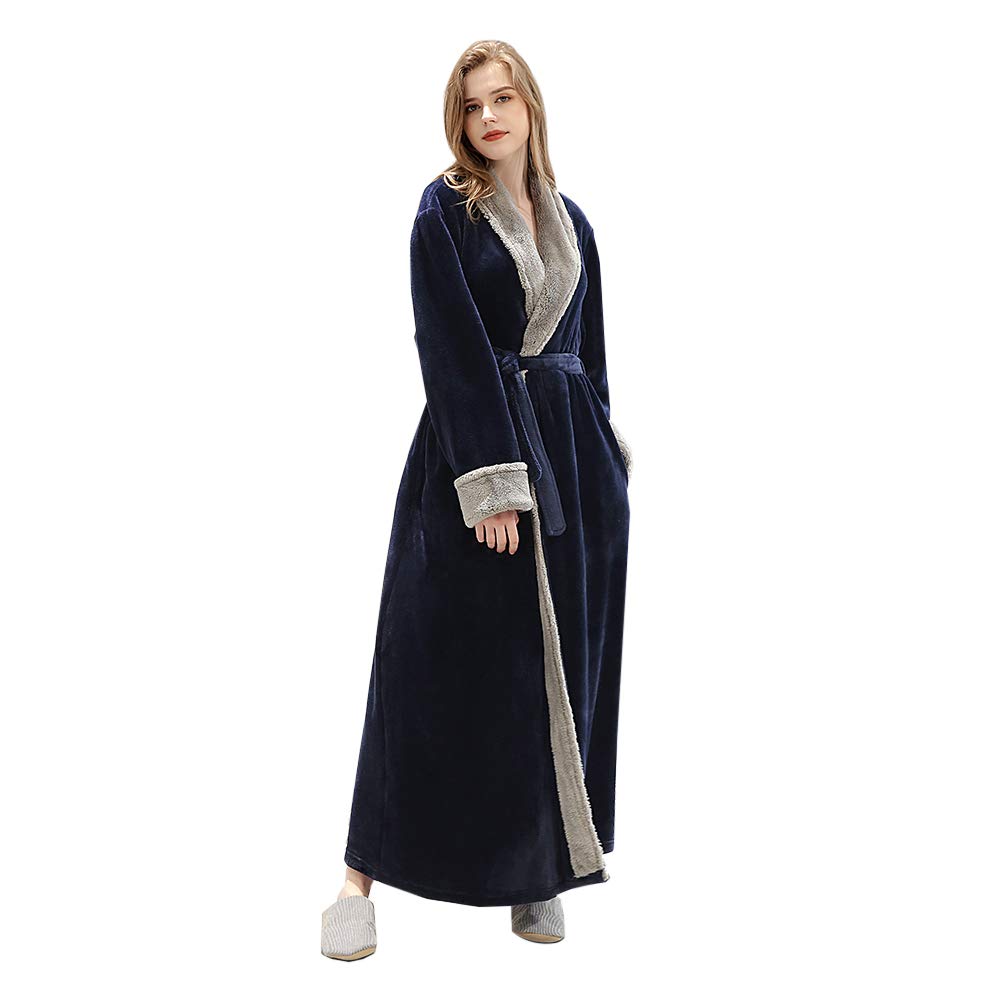 VKTY Flanell-Bademantel mit Schalkragen aus Fleece für Damen, leicht, warm, bequem, langes Kimono-Kleid, Winter-Nachtwäsche für Erwachsene (Rosa/XL)