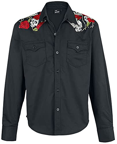Banned Alternative Skull Rose Männer Langarmhemd schwarz XL