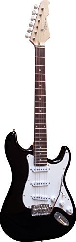 ELEKTROGITARRE KLASSISCH SCHWARZ - E-GITARRE MIT MASSIVHOLZKÖRPER - VISION SOUND - WEIßER PICKUP + KABEL - ST5BK