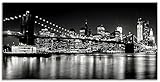 ARTland Glasbilder Wandbild Glas Bild einteilig 100x50 cm Querformat Skyline New York City Schwarz Weiß Manhattan Brooklyn Bridge Brücke Architektur Q2YR