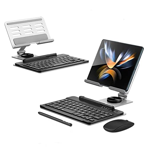 Galaxy Z Fold 4/Fold 3 Tastatur+Bluetooth Maus+Stift+Drehbarer Tastaturständer Kompatibel für Samsung Galaxy Z Fold 4/Fold 3 Tastatur und Maus Set mit Stift + Ständer (Schwarz) (Silber)