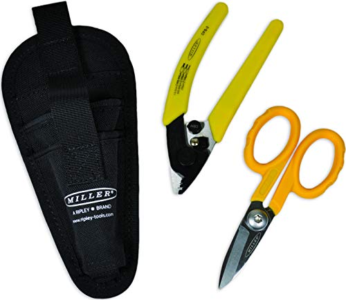 Miller MA01-7001 Kit CFS-3 3-Loch Glasfaserkabel Abisolierwerkzeug und KS-1 Kevlar-Schere, leicht tragbares Werkzeug-Set mit Gürtelclip-Tasche für professionelle Elektriker, Techniker Installateure