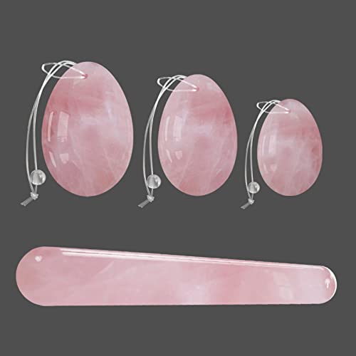 Rosenquarz-Ei-Set, Übungs-Ei, natürlicher rosafarbener Kristallstab, Massageball, gebohrtes Ei, keine Box Steinkristall-Reiki (Color : Silicone Rope Set)