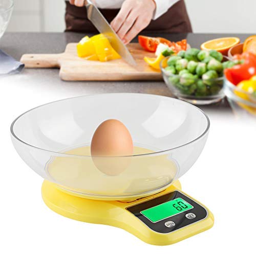 Brrnoo Rotekt Lebensmittelwaage Küchenwaage Taschenwaage Digitalwaage 0,1 g / 5 kg, mit Tablett, Tara-Funktion LCD-Display Umbau 3 Einheiten (gelb)