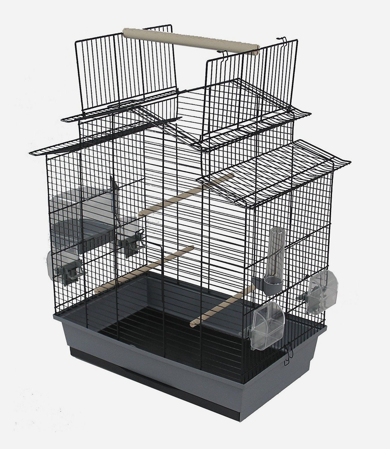 Ollesch Vogelkäfig Wellensittich Kanarien mit Freisitz & Zubebör schwarz grau