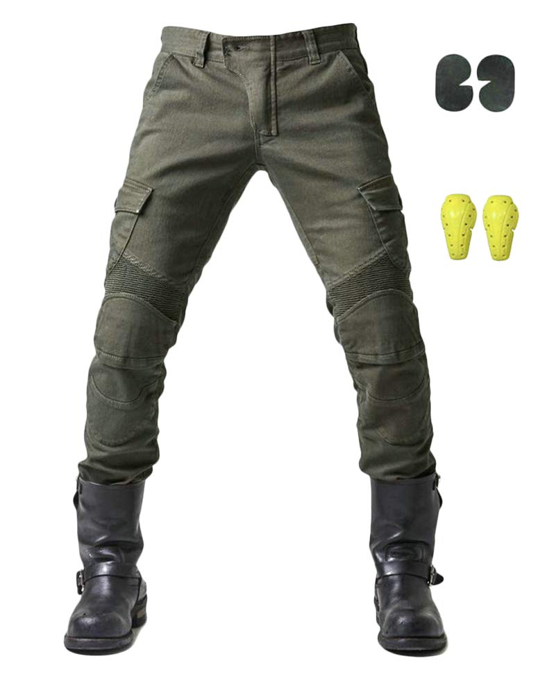 Sportliche Motorrad Hose Mit Protektoren Motorradhose mit Oberschenkeltaschen ，Grün,XL