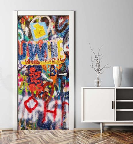 MyMaxxi - Tür bekleben mit Türtapete Selbstklebend 90x200 Bunte kreative Graffiti Wand - Tür verschönern Türfolie - Türaufkleber XXL Aufkleber Folie- Türposter Türklebefolie Straßenkunst Malerei blau