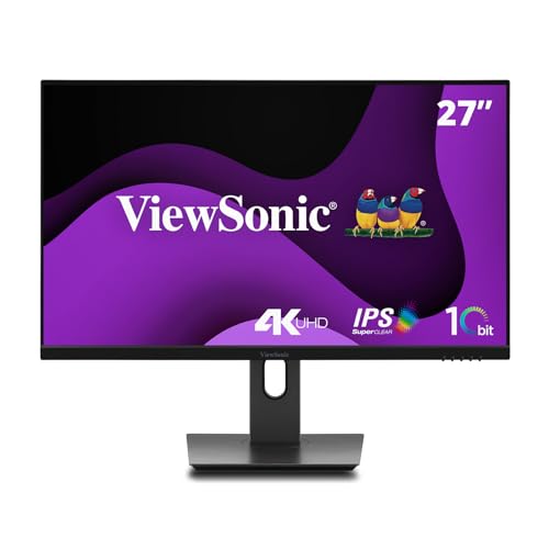 ViewSonic VG2762-4K 27" 4K IPS-Monitor, HDMI x2, DisplayPort, entspiegelt, VESA-kompatibel, 10-bit, HDR10, Ergonomisch, Eye ProTech