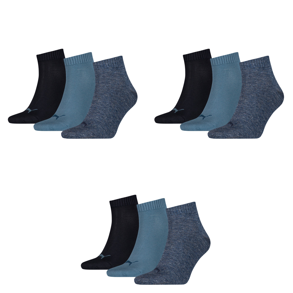 18 Paar Puma Unisex Quarter Socken Sneaker Gr. 35 - 49 für Damen Herren Füßlinge, Socken & Strümpfe:43-46, Farbe:460 denim blue