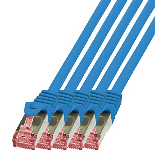 BIGtec LAN Kabel 5 Stück 5m Netzwerkkabel Ethernet Internet Patchkabel CAT.6 blau Gigabit SFTP doppelt geschirmt für Netzwerke Modem Router Switch 2 x RJ45 kompatibel zu CAT.5 CAT.6a CAT.7 Stecker