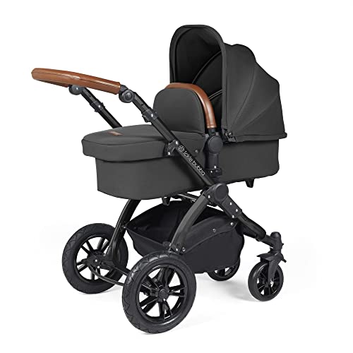Ickle Bubba Stomp Luxe All-in-One I-Size Travel System mit Isofix Basis (Stratus) - Schwarz/Charcoal Grau/Tan