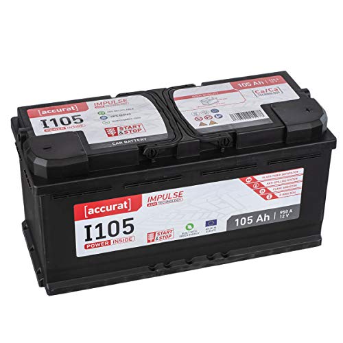 Accurat AGM Autobatterie Starter I105 12V 105Ah 950A für KFZ mit hohem Energiebedarf, aufgerüsteter Ausstattung, Start-Stop Fahrzeuge, wartungsfrei