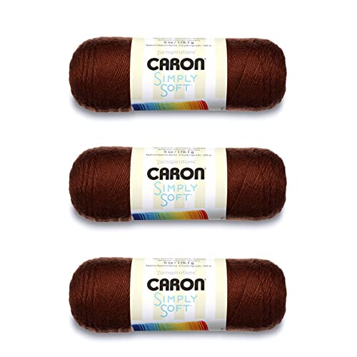 Caron Simply Soft Schokoladen-Garn, 3 Packungen mit 170 g, Acryl, 4 Medium (Kammgarn) – 315 Meter – Stricken/Häkeln