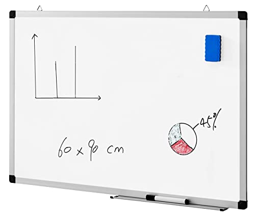ACAZA Magnetische Whiteboard mit Aluminiumrahmen, mit 1 Marker und Stiftehalter, für Schule, Küche, Büro, 60 x 90 cm