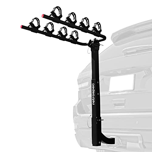Retrospec Lenox 4-Fahrrad-Anhängerkupplung für Autos, LKWs, SUVs mit 5,1 cm Anhängerkupplung | Faltbarer Stahlrahmen mit Anti-Rassel-Adapter, Spanngurte und Spanngurte - passend für die meisten Rahmen