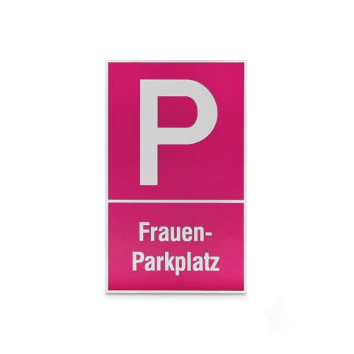 Betriebsausstattung24® Parkplatzschild "Frauenparkplatz" - Aluminium, beschichtet, 40,0 x 60,0 cm - Befestigungsart: Zum Verschrauben - Farbe: Dunkel Rosa - Symbol: P -Text: Frauen-Parkplatz