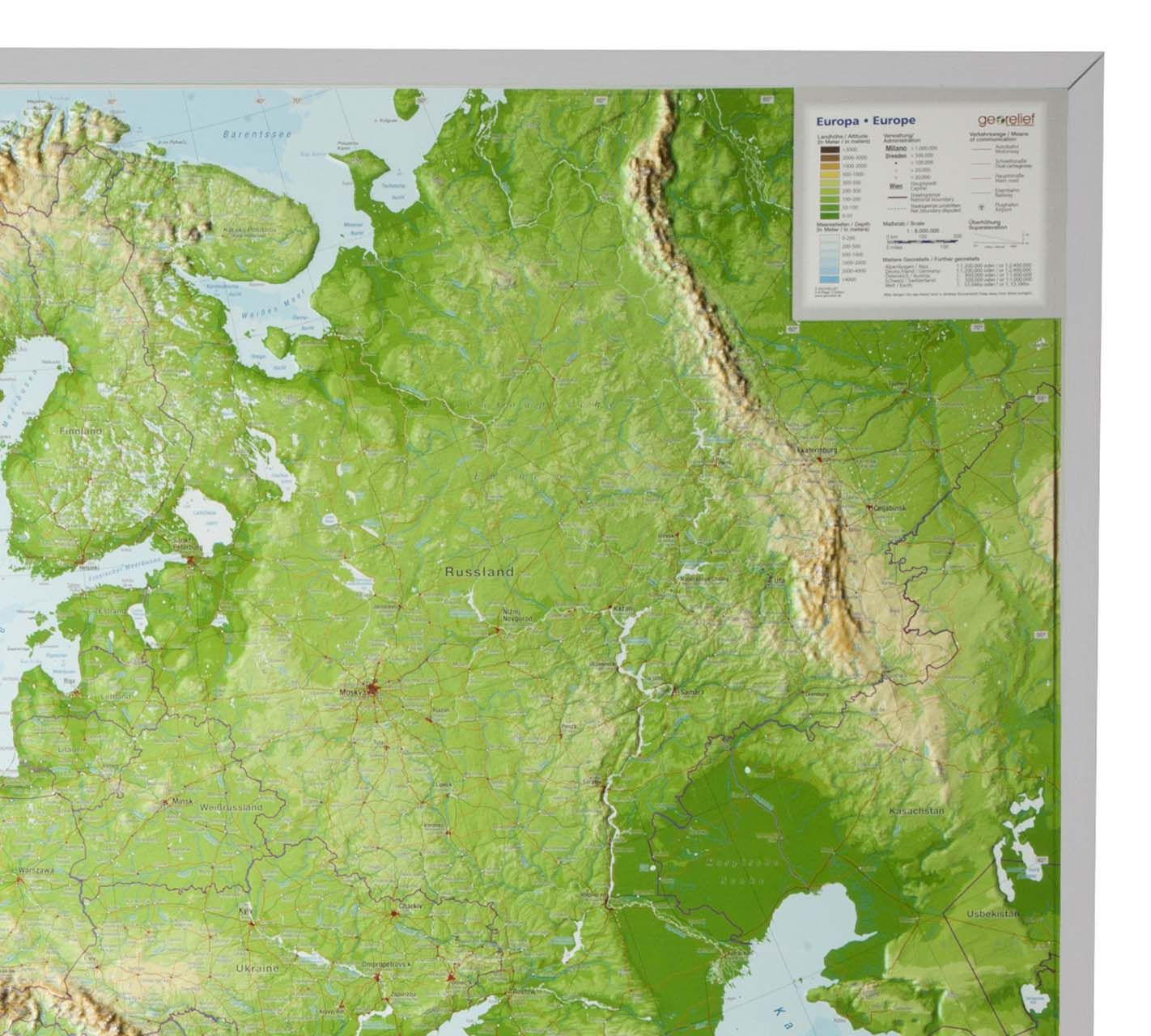 3D Relief-Landkarte EUROPA mit Rahmen - groß 2