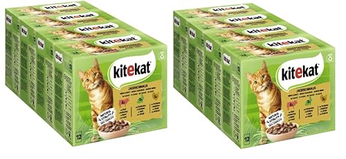 KITEKAT Portionsbeutel Multipack Katzenfutter Nassfutter (2X 4X 12x85g, Jagdschmaus in Sauce)