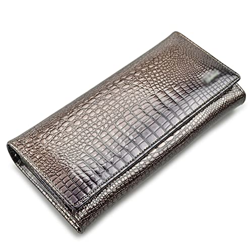 GHQYP Retro Echtleder-Geldbörsen für Damen, luxuriöse, modische, Lange Krokodil-Patent-Kuh-Geldbörse, Damen-Clutch-Geldtaschen mit großer Kapazität