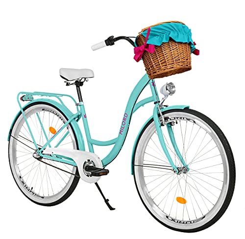 Milord. 28 Zoll 3-Gang Aqua blau Komfort Fahrrad mit Korb und Rückenträger, Hollandrad, Damenfahrrad, Citybike, Cityrad, Retro, Vintage