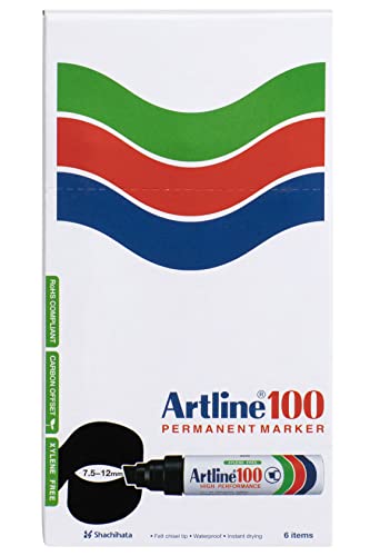 Artline 100 7,5–12 mm Giant Keilspitze permanent marker – Schwarz [6 Stück]