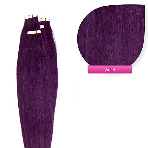 Tape Extensions Echthaar Haarverlängerung 50cm Tape In Haare mit Klebeband 20 Tressen x 4 cm breit und 2,5g Gewicht pro Tresse Farbe #violet