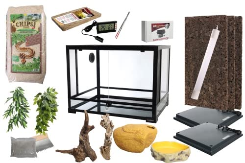 M&S Reptilien Komplettset Deluxe: Für Königspythons (120x60x60cm) (Siehe Videoanleitung + Testbericht) Terrarium mit Holz-Terrarium
