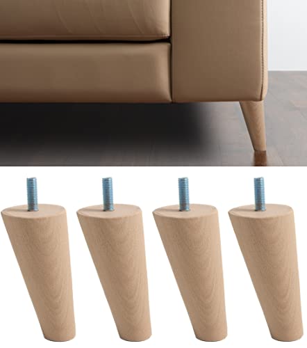 4X Möbelfüße Sofa Füße aus Holz – Höhe 12 cm – Schraube M8 [Kompatibel mit Möbeln IKEA] - Made in Italy – Fuße aus Rohholz fur Möbel, Sofas, Schränke – Beine in geneigt-Design