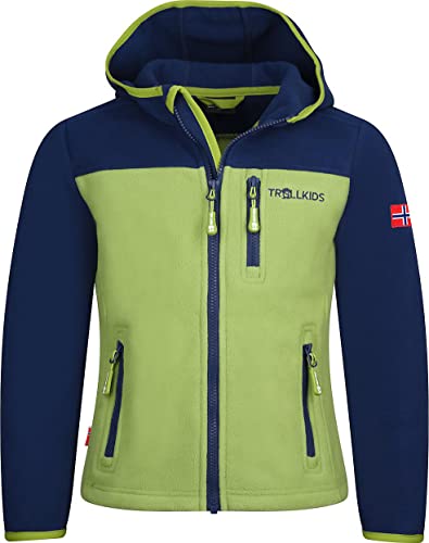 Trollkids Kinder Fleece-Jacke Stavanger mit Kapuze, Dunkelgrün/Hellgrün, Größe 92