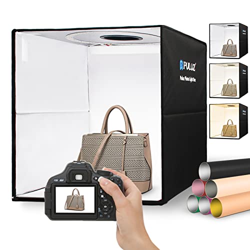 PULUZ Portable Lightbox, 40x40x40cm Lichtzelt Photo Fotostudio Box Tent Kit mit 160 LEDs und 6 Hintergründen & Type-C für Schmuck und kleine Artikel Produktfotografie