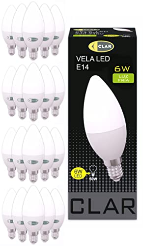 CLAR - LED-Glühbirne E14 Candle 6W, LED-Kerze, E14 Glühbirne, E14 LED-Glühbirne, 6W Cool Light 6000ºK (Pack 20)