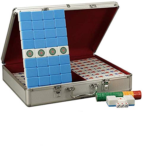 Suuim Mahjong-Set – Exquisite Aluminium-Geschenkbox, Produktion, Majong-Set, Mah-Jong, Mah-Jongg-Sets, Majiang, großer/Kleiner Stil (blaues X) (blaues X)