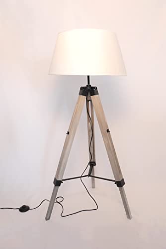 MaxxHome Stehlampe Elly - Stehlampe - Moderner Skandinavischer Stil Mit Holzstativ - Stehlampe Für Das Ganze Interieur - Leseleuchte - Weiß - 65 x 65 x 99-143