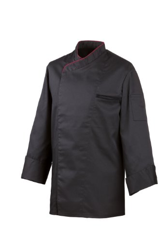 Exner Kochjacke Bäckerjacke Jacke Modell 212, Langarm, mit Druckknöpfen, schwarz mit Bordeaux Paspel (XL)