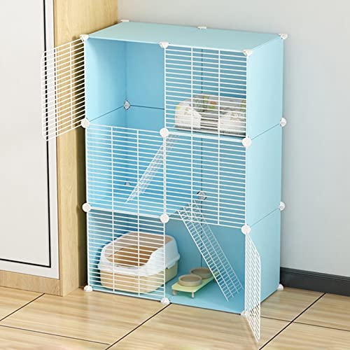 Erweiterbare Katzenkäfige für den Innenbereich, 3-Fliesen-Laufstall für Kätzchen, Haus, abnehmbares Katzengehege für kleine Katzenkäfige (Farbe: Blau)