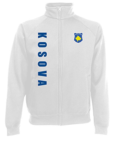 AkyTEX Kosovo Kosova Sweatjacke Jacke Trikot Wunschname Wunschnummer (Weiß, M)
