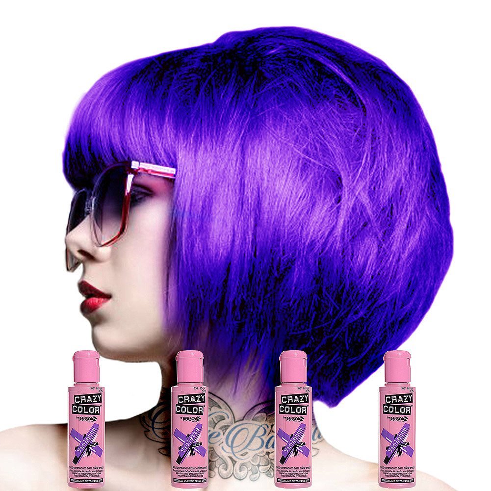Crazy Colour Semi-Permanent Hair Dye by Renbow Violette Nr. 43 (100 ml) 4 Stück